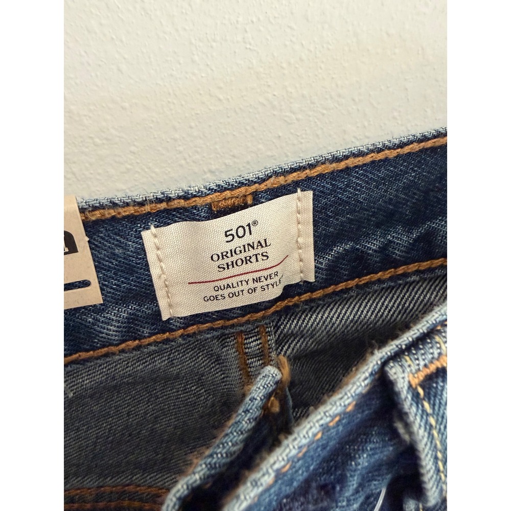 Levis 501 Original Shorts Womens 26 High Rise Distressed Denim Dark Wash NWT - Picture 5 of 5